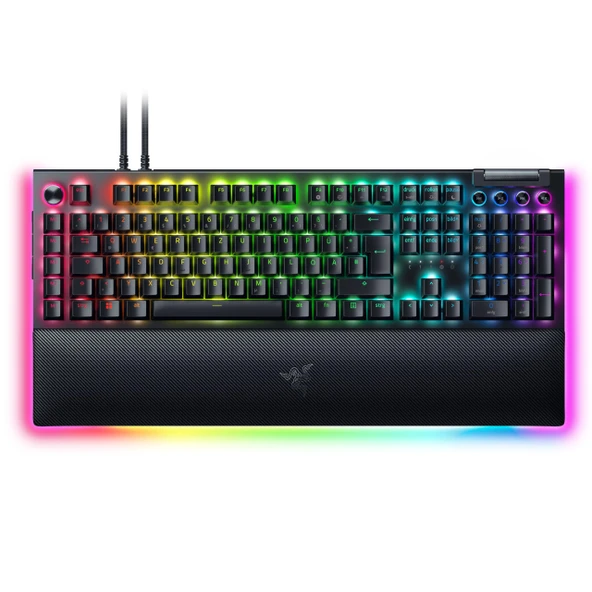 Razer BlackWidow V4 Pro (Yeşil Anahtar) - Mekanik oyun klavyesi (tıklanabilir mekanik anahtarlar, komut tekerleği ve 8 makro tuş, çok işlevli silindir, bilek desteği) QWERTZ DE düzeni | Siyah ürün görseli 1