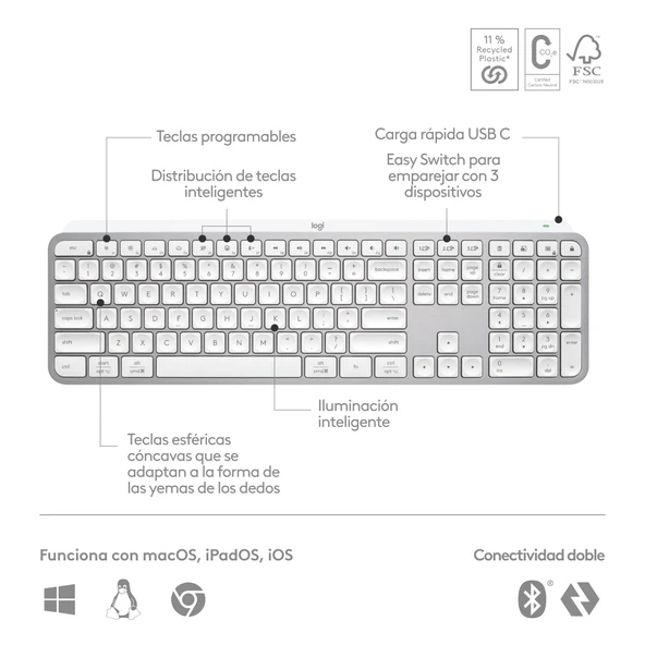 Logitech MX Keys S - Açık Gri, İspanyolca QWERTY düzeni - Resim 5