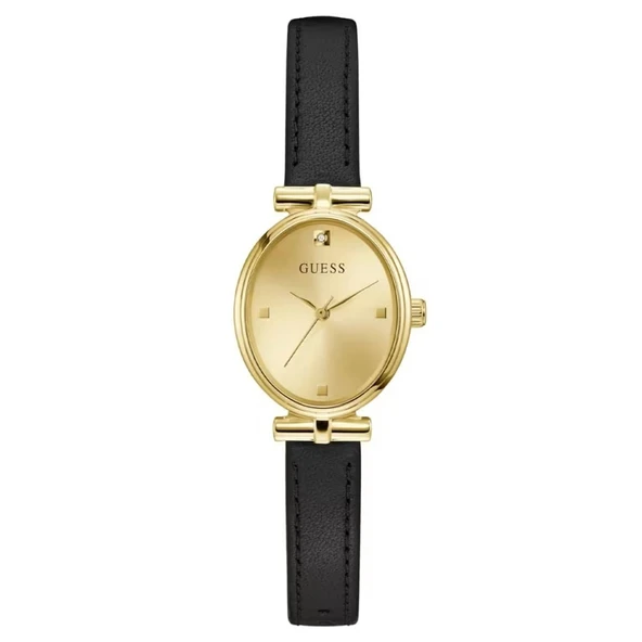 GUESS GUGW1029L2 PIRLANTALI SİYAH DERİ KORDON OVAL KADIN KOL SAATİ ürün görseli 1