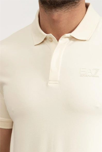 EA7 Polo Yaka Krem T-Shirt - Resim 4