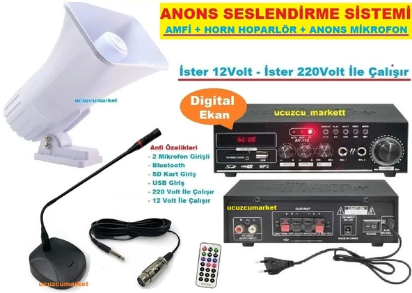 ANONS SESLENDİRME SİSTEMİ (AMFİ + HORN HOPARLÖR + ANONS MİKROFON) ürün görseli 1