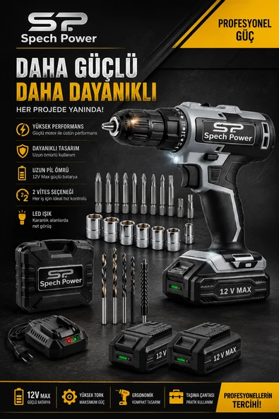 Profosyonel Seri 12 V Matkap X2 Akü Vidalama Setli Şarjlı ürün görseli 1