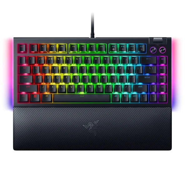 Razer BlackWidow V4 75% - Çalışırken değiştirilebilen mekanik oyun klavyesi (kompakt %75 düzen, 2 tarafta gövde altı aydınlatma, çok işlevli denetleyici ve medya tuşları) ISO ABD düzeni | Siyah ürün görseli 1