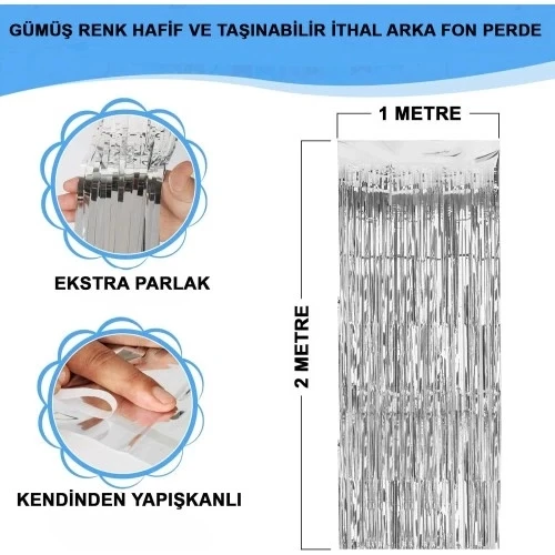 Gümüş Metalize Saçaklı Fon Perde ürün görseli 1