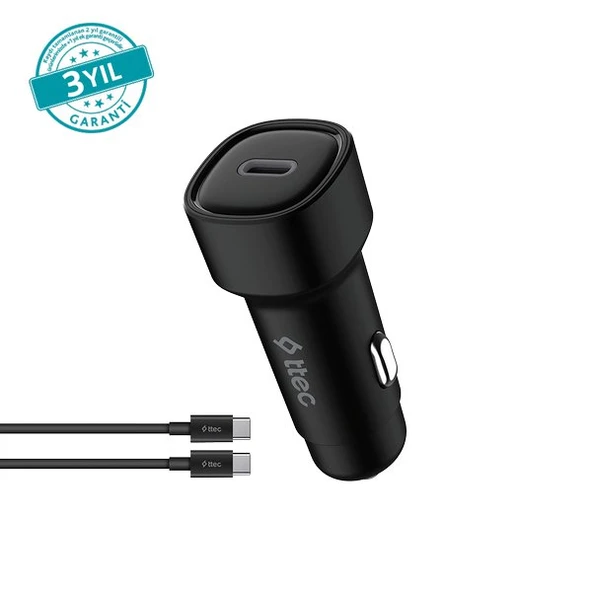 Ttec SmartCharger PD 30W Araç Hızlı Şarj Aleti USB-C - USB-C 3A Kablo - 2CKP01CS ürün görseli 1