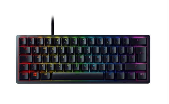 Razer Huntsman Mini (Kırmızı Anahtar) - Kompakt %60 Oyun Klavyesi (Doğrusal Optik-Mekanik Anahtarlar, Doubleshot PBT Tuş Başlıkları, Çıkarılabilir USB-C Kablosu) QWERTZ DE Düzeni | Siyah ürün görseli 1