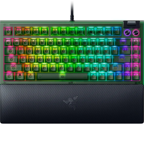 Razer BlackWidow V4 75% Phantom Green Edition - Çalışırken değiştirilebilir Mekanik Oyun Klavyesi (Turuncu Dokunsal Anahtarlar, 2 Özel Medya Tuşlu Medya Rulosu) ABD Düzeni | Hayalet Yeşil ürün görseli 1