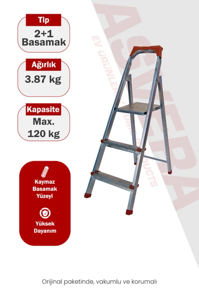2+1 (3 Basamaklı) Extra Güçlü Profil Merdiven Özel Tasarım Geniş Kaymaz Basamaklı ürün görseli 1