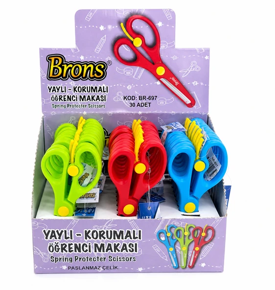BRONS ÖĞRENCİ MAKASI YAYLI KORUMALI BR-697 ürün görseli 1
