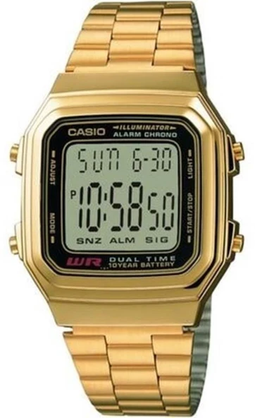 CASIO A178WGA-1ADF ALTIN KAPLAMA DİKDÖRTGEN DİJİTAL ERKEK KOL SAATİ ürün görseli 1