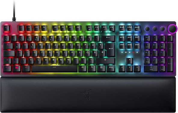 Razer Huntsman V2 (Mor Anahtar) - Neredeyse gecikmesiz optik oyun klavyesi (tıklanabilir optik anahtarlar, çift yönlü PBT tuş başlıkları, bilek desteği) QWERTZ DE düzeni | Siyah ürün görseli 1