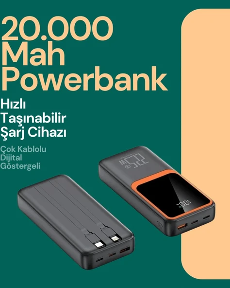 Taşınabilir Şarj Cihazı 20000 Mah | 22.5w Hızlı Şarj + Dijital Ekran + Kablo Dahil ürün görseli 1