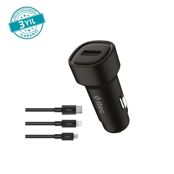 Ttec SmartCharger 2.4A Araç Şarj Aleti + Trio Kablo ürün görseli 1