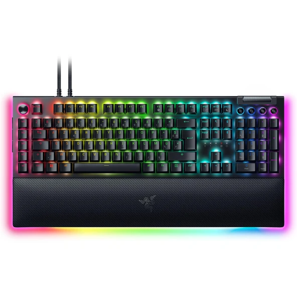 Razer BlackWidow V4 Pro (sarı anahtarlar) mekanik oyun klavyesi (mekanik anahtarlar, sessiz, kaydırma tekerleği, 8 özel makro tuşu, sentetik deri bilek desteği, RGB Chroma) FR klavye, FR düzeni ürün görseli 1