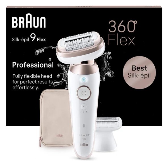 Braun Silk-épil 9 Flex, uzun süreli epilasyon için kadın epilatörü / tüy çıkarıcı, kadın tıraş makinesi, tıraş aparatı, düzeltme aparatı, 9-030 3D, beyaz/pembe titanyum ürün görseli 1