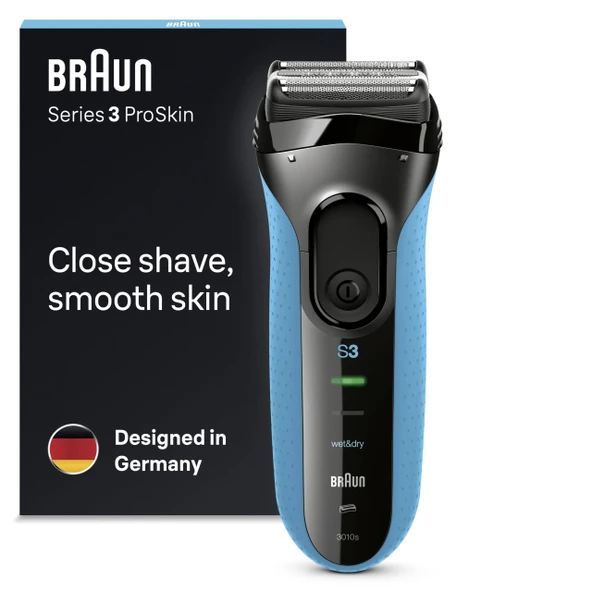 Braun Series 3 ProSkin Elektrikli Tıraş Makinesi, Hassas Başlıklı Erkekler için Elektrikli Tıraş Makinesi, Kablosuz, Islak ve Kuru, 2 Pimli Banyo Fişi, 3010s, Siyah/Mavi Tıraş Makinesi ürün görseli 1