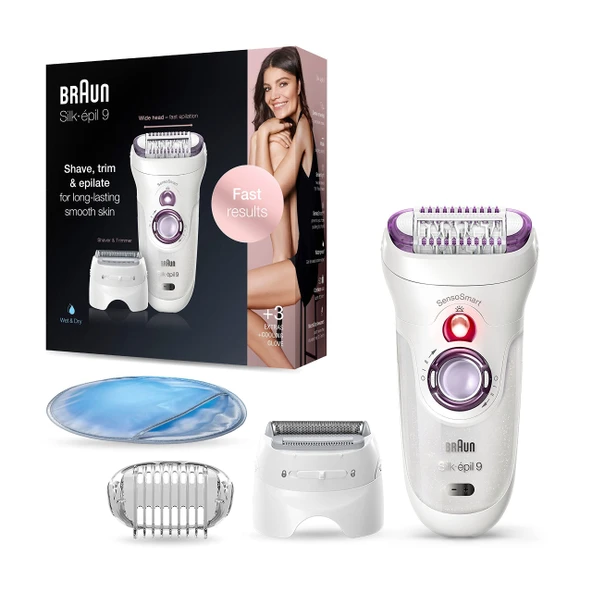 Braun Silk-épil 9 uzun süreli tüy giderme için kadın epilatörü / tüy çıkarıcı, tıraş ve kesme aparatı dahil, 9-710, beyaz/mor ürün görseli 1
