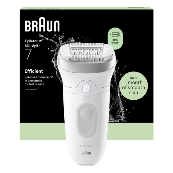 Braun Silk·épil 7 Kadın Epilatörü, Kolay Epilasyon için Geniş Başlık, Islak ve Kuru, Uzun Ömürlü Pürüzsüz Cilt, Bayan Tıraş Makinesi, Su Geçirmez - 7-011, Gümüş ürün görseli 1