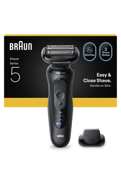 Braun Series 5 Elektrikli Tıraş Makinesi, 50 Dakikaya Kadar, Hassas Düzeltici Ataşmanı, Kablosuz, Erkek Tıraş Makinesi Islak ve Kuru Tıraş Makinesi %100 Su Geçirmez, 52-N1200S, Siyah ürün görseli 1