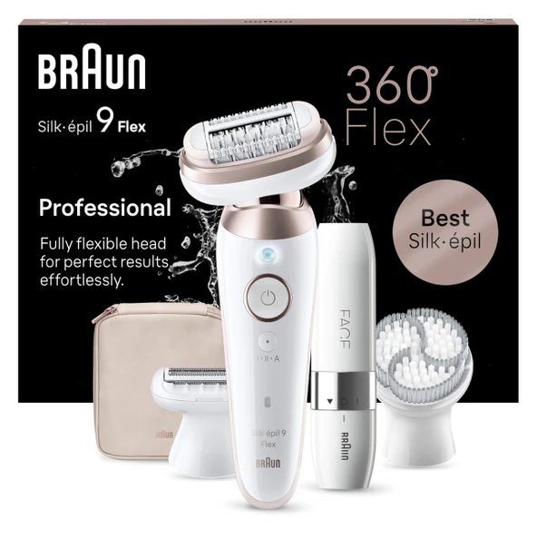 Braun Silk-épil 9 Flex, uzun süreli epilasyon için kadın epilatörü / tüy çıkarıcı, kadın tıraş makinesi, mini tıraş makinesi, peeling aparatları, 9-306 3D, beyaz/pembe titanyum ürün görseli 1