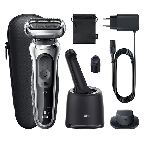 Braun Series 7 71-S7200cc Elektrikli Islak ve Kuru Tıraş Makinesi, SmartCare Merkezi Sistemli ve Hassas Düzeltici, Pil, Kablosuz, Folyolu, Gümüş ürün görseli 1