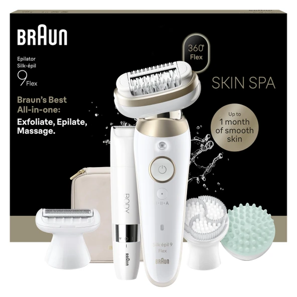 Braun Silk·épil 9 Flex SkinSpa Epilatör Kadın, Hepsi Bir Arada Set, Kolay Tüy Alma için 360° Esnek Başlık, Islak ve Kuru, Bayan Tıraş Makinesi, Su Geçirmez - Dahil. Vücut Düzeltici - 9-481 3D, Altın ürün görseli 1
