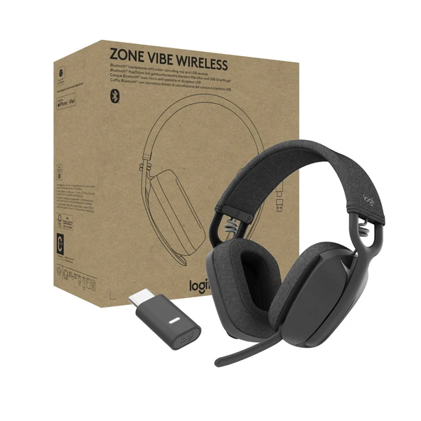 Logitech Zone Vibe Kablosuz Bluetooth Kulaklık, Gürültü Önleyici Mikrofonlu, USB-A, USB-C, Google Meet, Google Voice, Zoom, Mac/PC için - Grafit ürün görseli 1