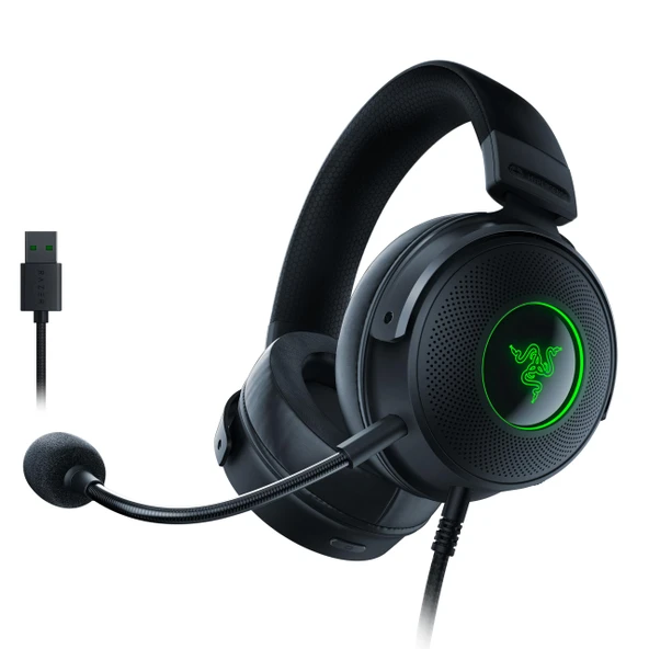 Razer Kraken V3 Hypersense - Dokunsal teknolojiye sahip kablolu USB oyun kulaklığı (TriForce Titanium 50 mm sürücü, THX Spatial Audio, çıkarılabilir HyperClear Cardioid mikrofon) Siyah ürün görseli 1