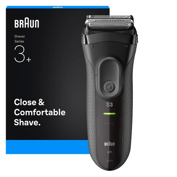 Braun Serisi 3+ Elektrikli Tıraş Makinesi, 3 Esnek Bıçak, Güçlü MicroComb, Almanya'da Üretilen Erkekler için Kuru Tıraş Makinesi, 3000S, Gri ürün görseli 1