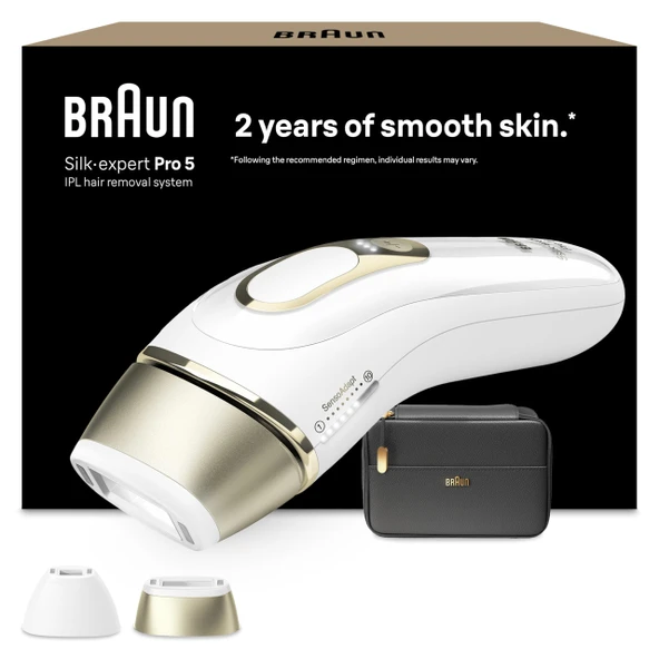 Braun IPL epilasyon cihazları Silk Expert Pro 5 - Evde kalıcı ve ağrısız epilasyon - Dahil. çanta ve 2 ek parça, Almanya'da tasarlandı - PL5140, beyaz/altın ürün görseli 1