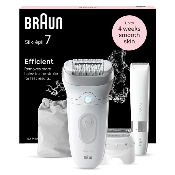 Braun Silk-épil 7, kadın epilatörü, uzun süreli epilasyon için tüy dökücü, vücut için mini tıraş makinesi, bayan tıraş makinesi, tıraş aparatı ve düzeltici aparatı, 7-441, beyaz ve gümüş ürün görseli 1