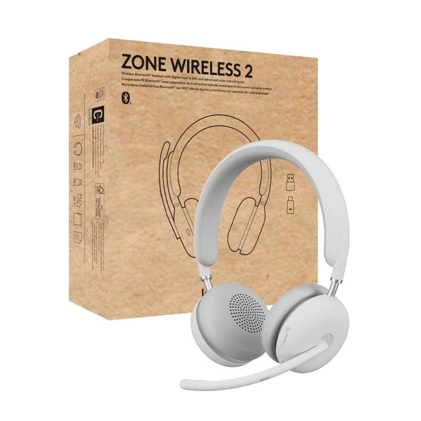 Logitech Zone Wireless 2 Premium Gürültü Önleyici Kulaklık, Hibrit ANC, Bluetooth, USB-C, USB-A, Microsoft Teams Sertifikalı ve Hızlı Eşleştirme - Kirli Beyaz ürün görseli 1
