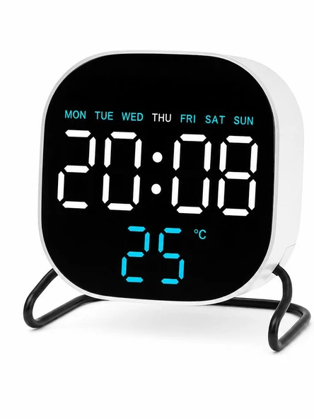 Valkyrie LED Dijital Masa Saati Mavi Derece Çift Alarm Sıcaklık Göstergesi 3 Kademe Parlaklık Modern Saat ürün görseli 1