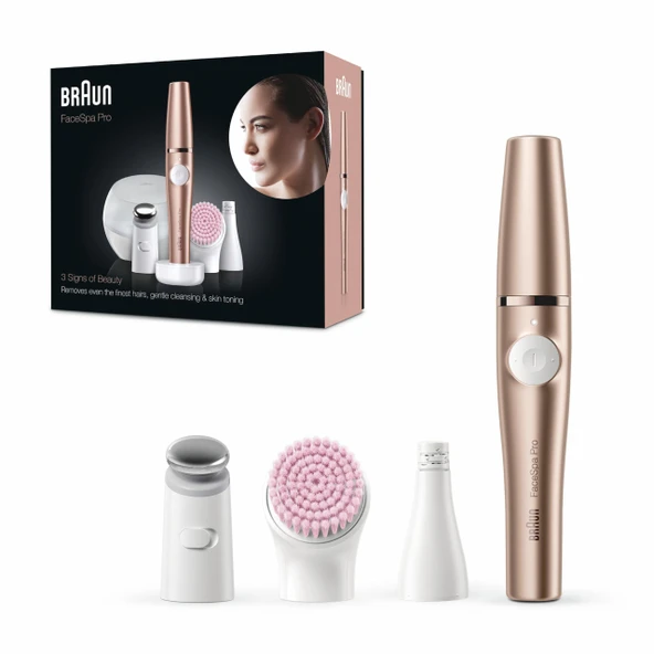 Braun yüz epilatörü kadın FaceSpa Pro, güzellik seti SE921, bronz - kadın sakal çıkarıcı, yüz temizleme fırçası, saklama kutusu, epilasyon, temizleme ve cilt sıkılaştırma, su geçirmez ürün görseli 1