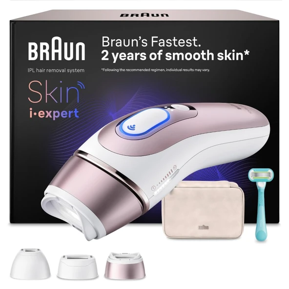 Braun Akıllı IPL Cihazı Epilasyon Skin i·expert 7 — Ev için Profesyonel Kalıcı Lazer Epilasyon, Almanya'da Tasarlandı — Dahil. Çanta, Venus Tıraş Makinesi, 3 Ek Parçalı — PL7311, Beyaz/Pembe Altın ürün görseli 1