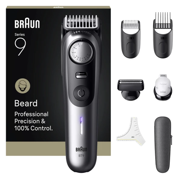 Braun - 9, BT 9520 erkekler için profesyonel sakal kesme makinesi, 7 kuaförlük aleti, performans ve ömür boyu keskin ProBlade bıçak, 180 dakika çalışma süresi, solmalı, 52 ürün görseli 1