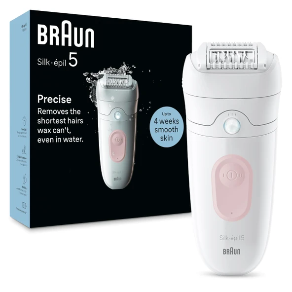 Braun Silk-épil 5, kolay epilasyon için epilatör, ıslak ve kuru, uzun ömürlü pürüzsüz cilt, 5-000, beyaz/flamingo ürün görseli 1