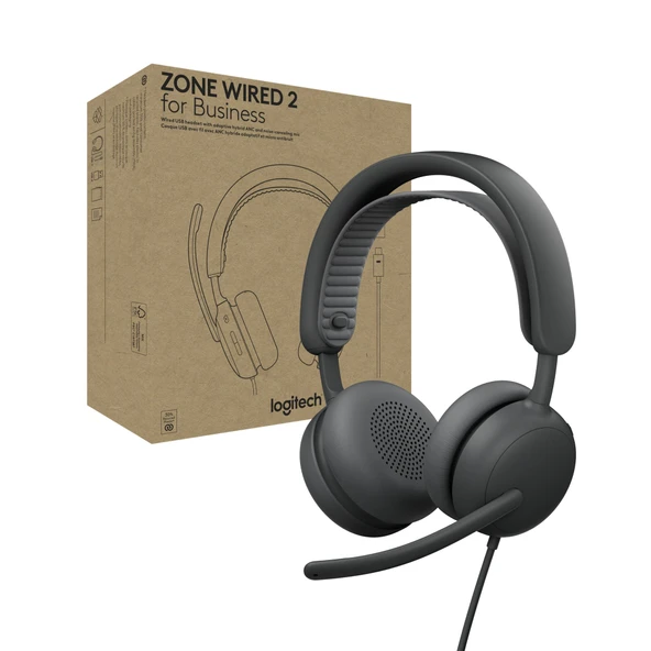 Logitech Zone Wired 2 for Business - Uyarlanabilir Hibrit ANC, Zoom ve Google Sertifikalı Gürültü Önleyici Kulaklık, USB-A Adaptörlü USB-C - Grafit ürün görseli 1