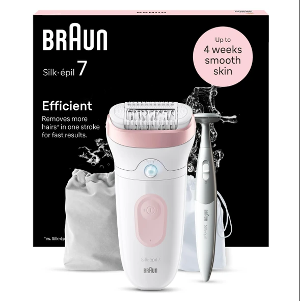 Braun Silk-épil 7 kadın epilatörü, uzun süreli epilasyon için tüy çıkarıcı, bayan tıraş makinesi, su geçirmez - dahil. bikini düzeltici (saç düzeltici, özel bölge), 7-210, beyaz/pembe ürün görseli 1