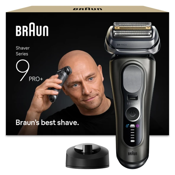 Erkekler için Braun Series 9 PRO+ kel tıraş makinesi, ıslak ve kuru tıraş için elektrikli tıraş makinesi ve kel tıraş makinesi/kafalı tıraş makinesi, 5+1 ultra ince bıçaklar, 60 dk. pil, grafit ürün görseli 1
