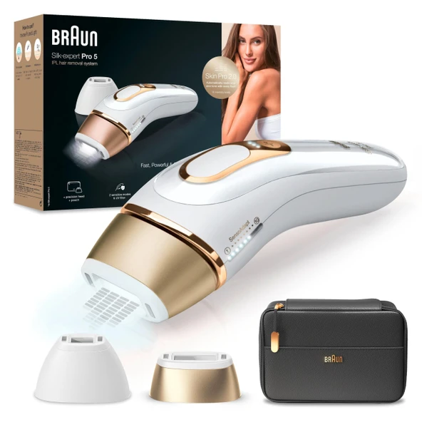 Braun IPL Silk Expert Pro 5 kadın/erkek epilasyon cihazı, 2 aparat, görünür epilasyon, Almanya'da tasarlandı, lazer epilasyona alternatif, PL5140, beyaz/altın ürün görseli 1