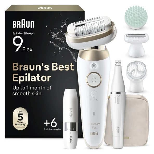 Braun Epilatör Kadın Silk·épil 9 Flex SkinSpa, Hepsi Bir Arada Set, 9-681 3D, Altın - Kolay Tüy Alma için 360° Başlık, Su Geçirmez, FaceSpa Tüy Alma Cihazı ve Mini Yüz Tıraş Makinesi içerir ürün görseli 1
