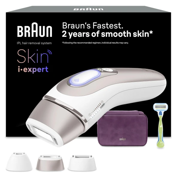 Braun Smart IPL Skin i·expert 7, kalıcı lazer epilasyon, IPL cihazı epilasyon, Almanya'da tasarlanmıştır - Gillette Venus tıraş makinesi, 3 aparat içerir, yüz ve vücut - PL7263, beyaz/pembe altın ürün görseli 1