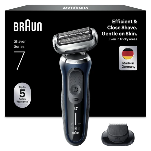 Braun Series 7 Elektrikli Tıraş Makinesi 360° Flex, EasyClick Hassas Düzelticili, Erkek Elektrikli Tıraş Makinesi, Islak ve Kuru, Erkeklere Hediye, Almanya'da Üretilmiştir, 71-B1200s, mavi ürün görseli 1