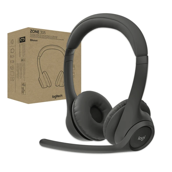 Logitech Zone 305 Business Microsoft Teams için Mikrofonlu Kablosuz Bluetooth Kulaklık Windows, Mac, Chrome, Linux, iOS, iPadOS, Android - Siyah ürün görseli 1