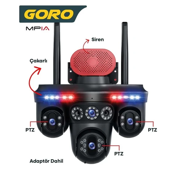 MPIA GORO 16 MP 4 Lensli 3*PTZ Dijital Zoom Wi-Fi Güvenlik İP Kamera ürün görseli 1
