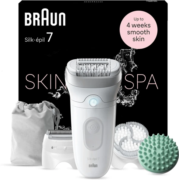 Braun Silk-épil 7 SkinSpa Hepsi Bir Arada Set, uzun süreli epilasyon için kadın epilatörü / tüy çıkarıcı, bayan tıraş makinesi, tıraş aparatı, masaj aparatı, 7-081, beyaz/gümüş ürün görseli 1
