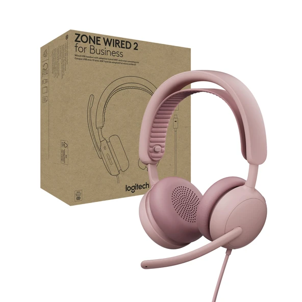 Logitech Zone Wired 2 for Business - Gürültü engelleme ve Uyarlanabilir Hibrit ANC özellikli kulaklık, Microsoft Teams sertifikalı, USB-A adaptörlü USB-C ürün görseli 1