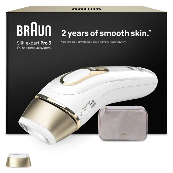 Braun Akıllı IPL Cihazları Silk·expert Pro 5 — Ev için Profesyonel, Kalıcı ve Ağrısız Lazer Epilasyon, Almanya'da Tasarlandı — Dahil. Kutu, 1 Eklenti — PL5100, Beyaz/Altın ürün görseli 1