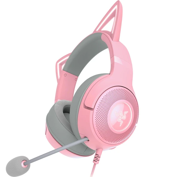 Razer Kraken Kitty V2 - Kedi kulaklı kablolu RGB kulaklık (Reaktif akış aydınlatması, HyperClear mikro, Triforce 40 mm sürücü, 7.1 surround ses) Quartz ürün görseli 1